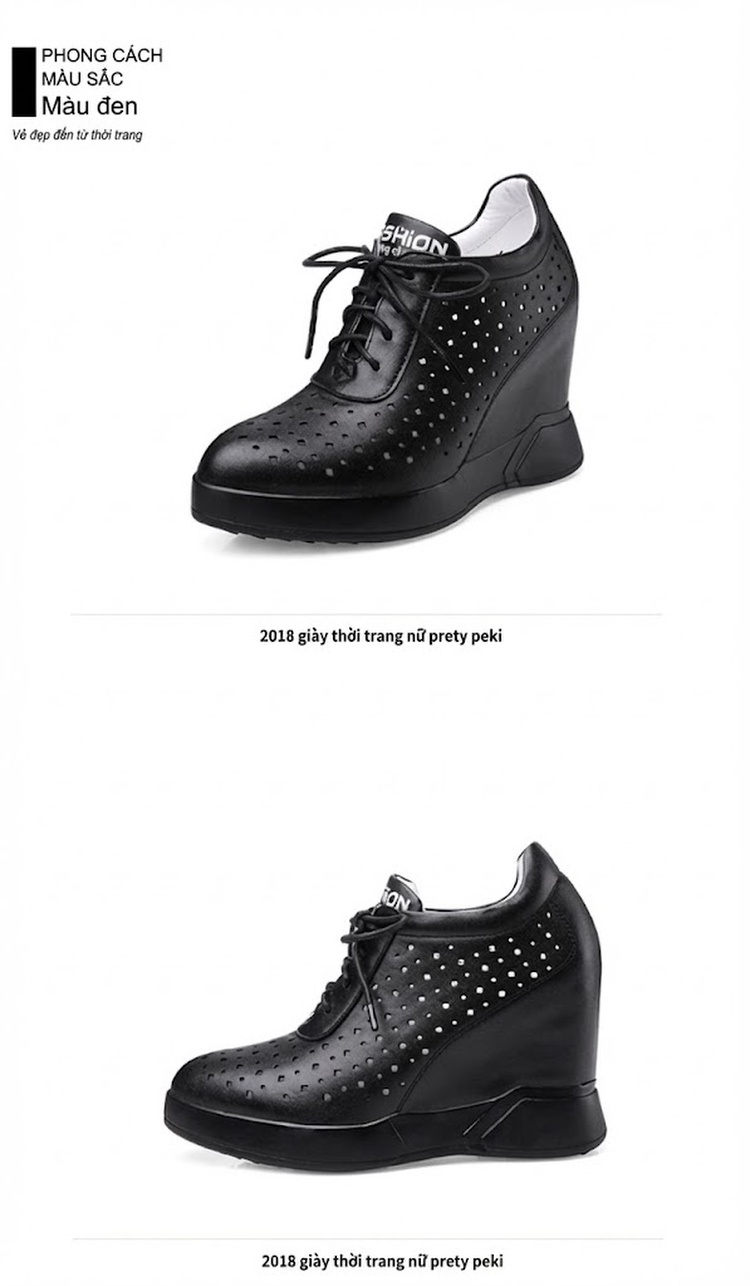 Giày Sneaker Nữ Đế Xuồng Chiều Cao Khoảng 10cm Da Mềm Đục Lỗ Phong Cách Hàn Quốc Màu Trắng, Đen chi tiết 10