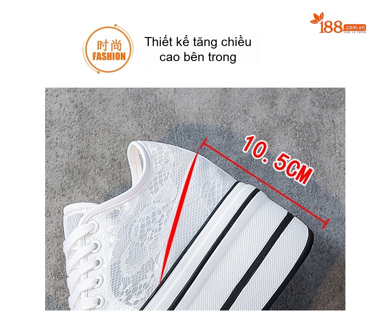 Giày Sneaker Nữ Đế Xuồng Ren Lưới Chiều Cao Đế 7.5cm Màu Đen, Trắng chi tiết 13
