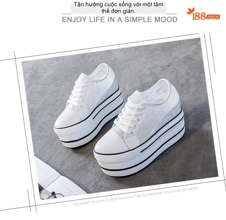 Giày Sneaker Nữ Đế Xuồng Ren Lưới Chiều Cao Đế 7.5cm Màu Đen, Trắng chi tiết 15