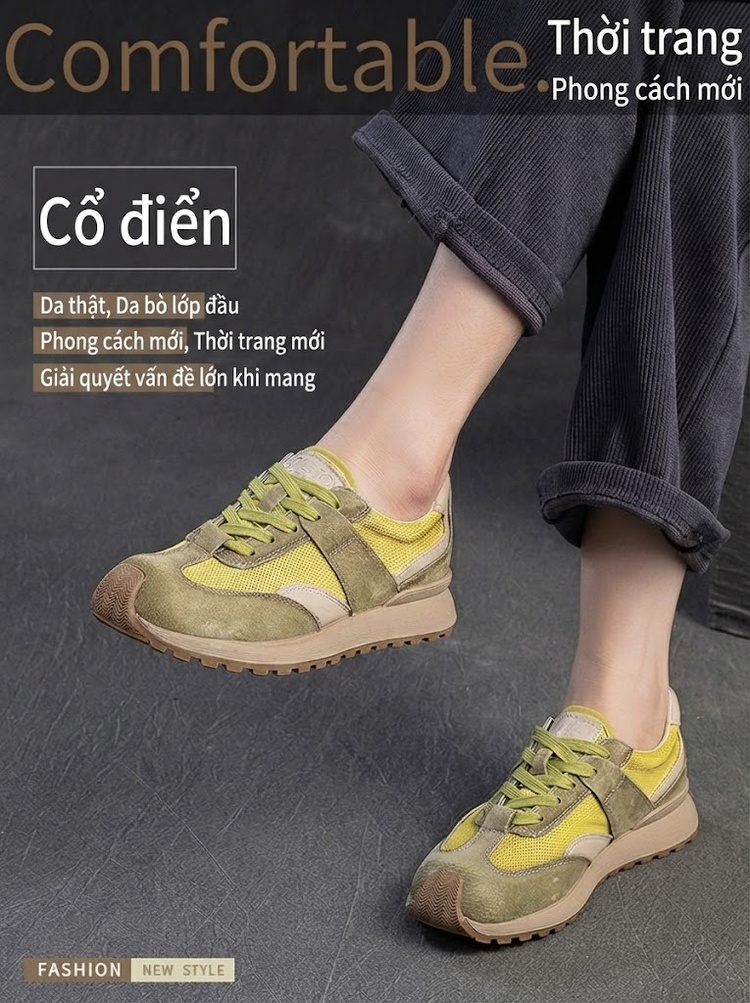 Giày Sneaker Nữ Lưới Thoáng Khí Đế Bằng Chiều Cao Đế Khoảng 3cm Màu Đỏ, Vàng, Tím, Xanh... chi tiết 1