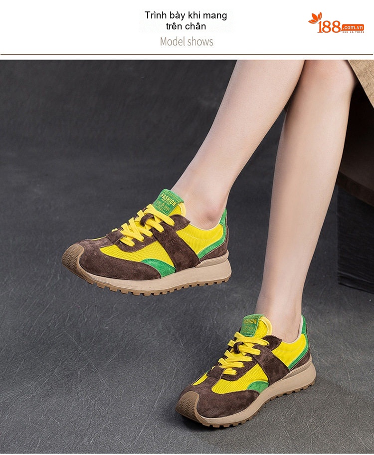 Giày Sneaker Nữ Lưới Thoáng Khí Đế Bằng Chiều Cao Đế Khoảng 3cm Màu Đỏ, Vàng, Tím, Xanh... chi tiết 7