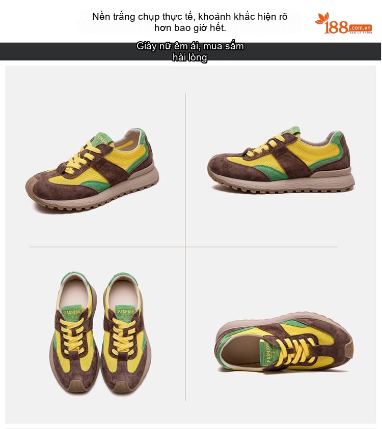 Giày Sneaker Nữ Lưới Thoáng Khí Đế Bằng Chiều Cao Đế Khoảng 3cm Màu Đỏ, Vàng, Tím, Xanh... chi tiết 18
