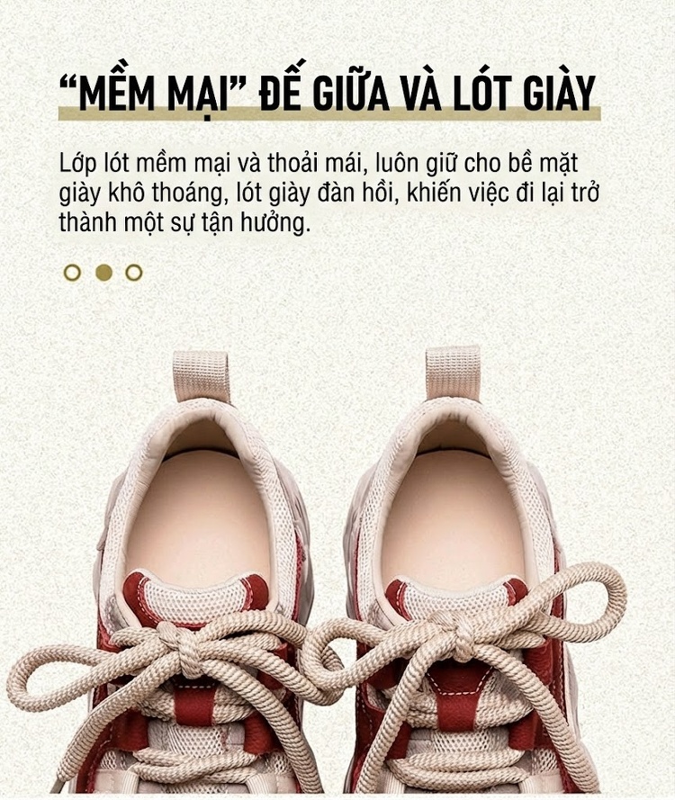 Giày Sneaker Nữ Lưới Thoáng Khí Đế Bánh Mì Cao Khoảng 5cm Màu Vàng, Xanh Lá, Đỏ... chi tiết 6