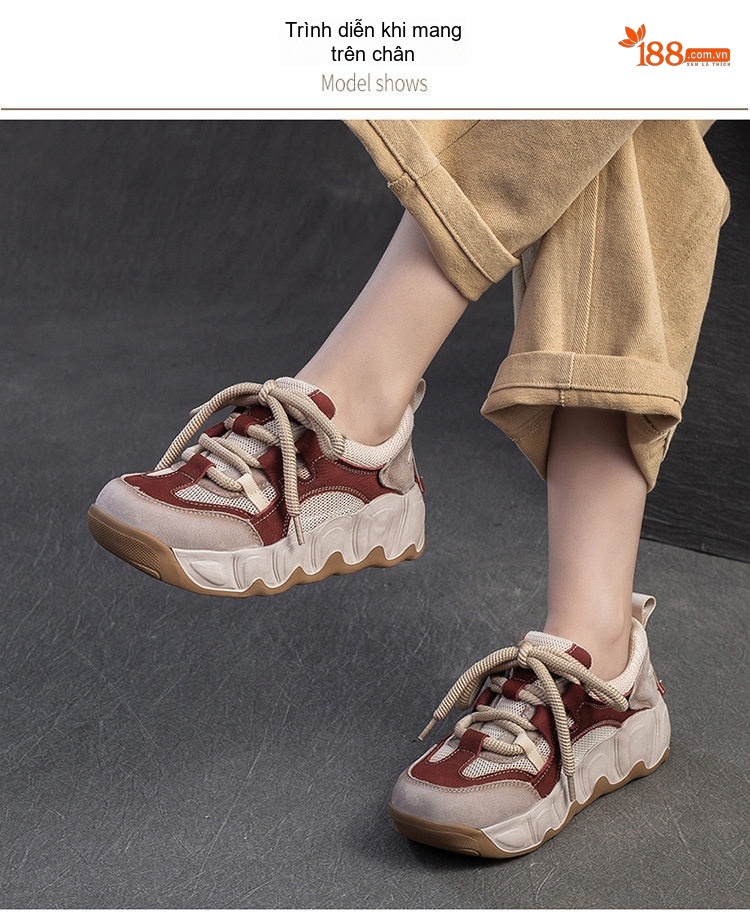 Giày Sneaker Nữ Lưới Thoáng Khí Đế Bánh Mì Cao Khoảng 5cm Màu Vàng, Xanh Lá, Đỏ... chi tiết 7