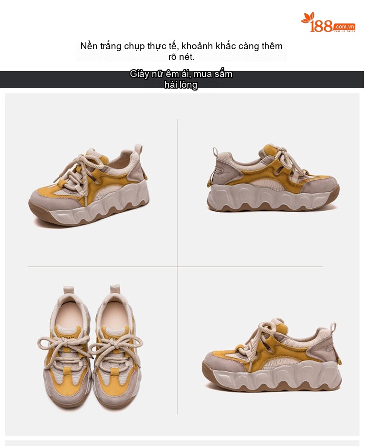Giày Sneaker Nữ Lưới Thoáng Khí Đế Bánh Mì Cao Khoảng 5cm Màu Vàng, Xanh Lá, Đỏ... chi tiết 16