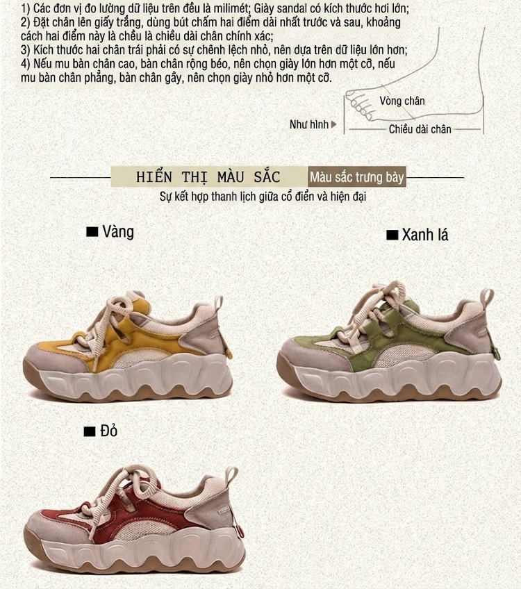 Giày Sneaker Nữ Lưới Thoáng Khí Đế Bánh Mì Cao Khoảng 5cm Màu Vàng, Xanh Lá, Đỏ... chi tiết 2