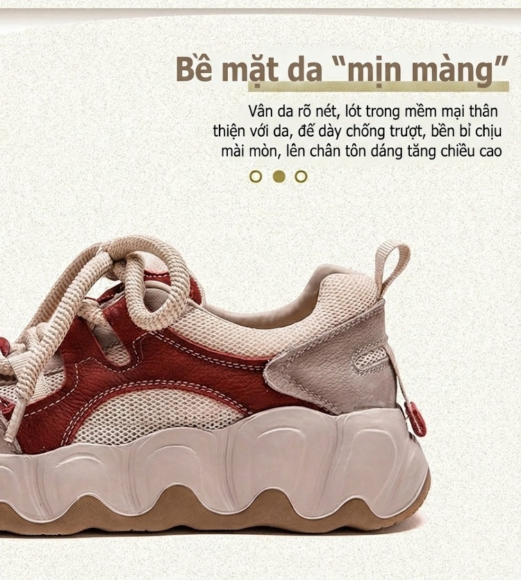 Giày Sneaker Nữ Lưới Thoáng Khí Đế Bánh Mì Cao Khoảng 5cm Màu Vàng, Xanh Lá, Đỏ... chi tiết 3