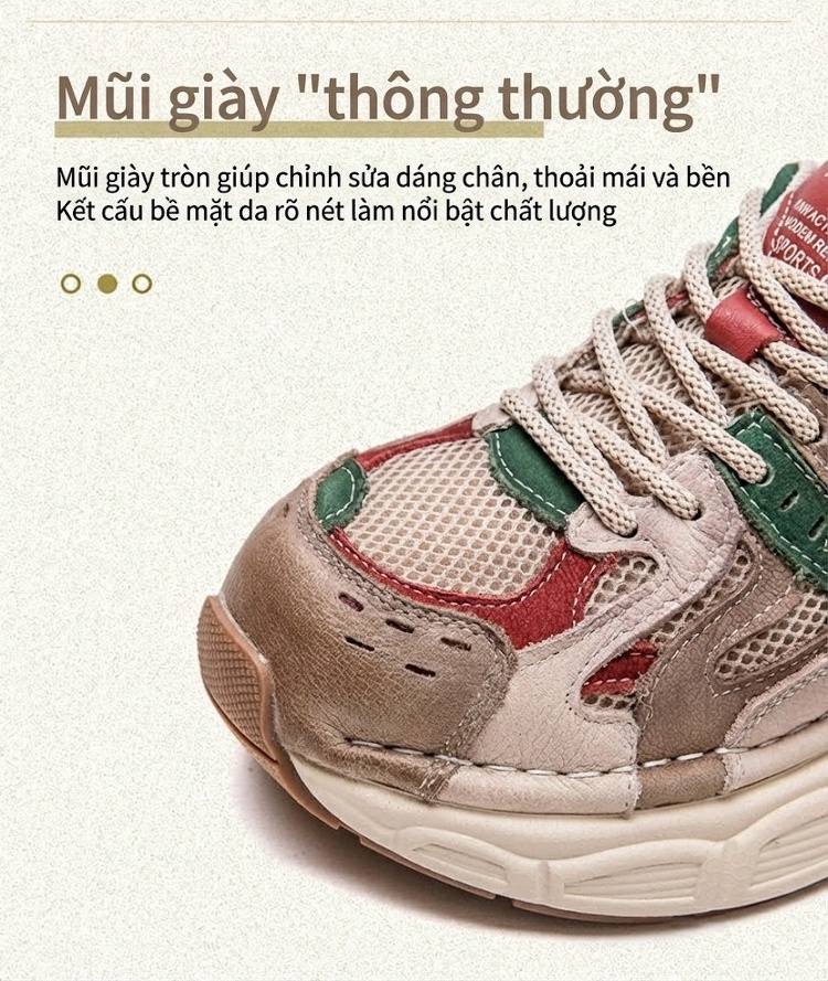 Giày Sneaker Nữ Lưới Thoáng Khí Đế Bánh Mì Chiều Cao Đế Khoảng 5cm Màu Be, Nâu, Đỏ, Xanh Lá chi tiết 4