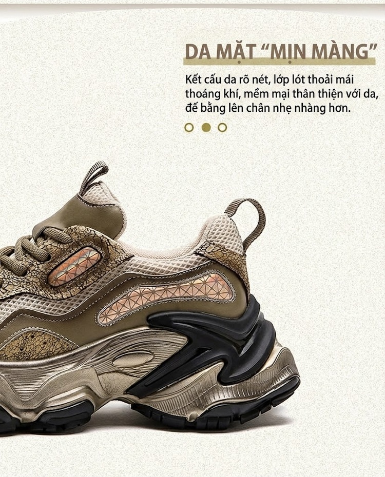 Giày Sneaker Nữ Lưới Thoáng Khí Đế Dày Chiều Cao Đế Khoảng 5cm Màu Xám, Vàng chi tiết 3