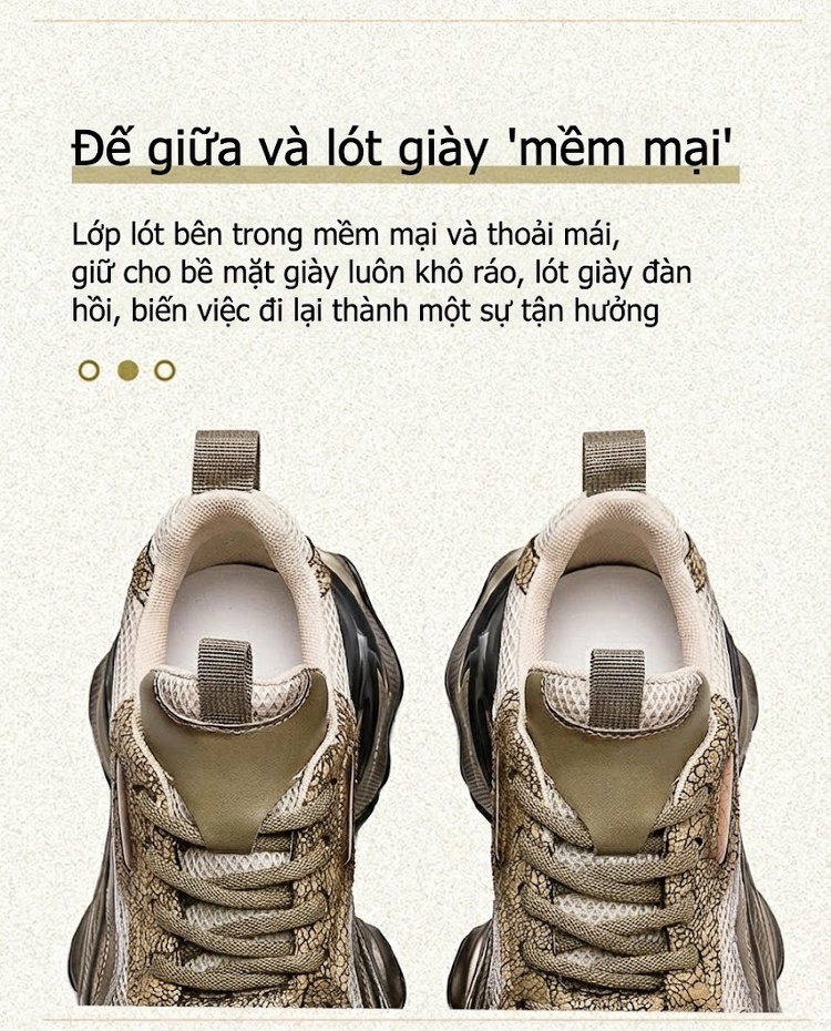 Giày Sneaker Nữ Lưới Thoáng Khí Đế Dày Chiều Cao Đế Khoảng 5cm Màu Xám, Vàng chi tiết 5