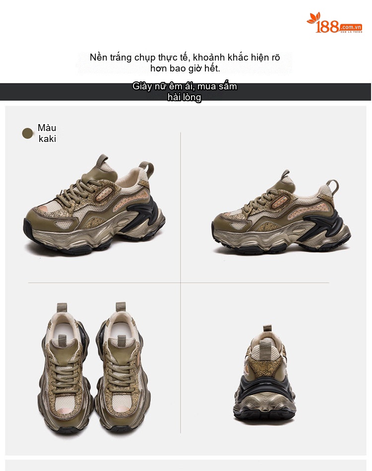 Giày Sneaker Nữ Lưới Thoáng Khí Đế Dày Chiều Cao Đế Khoảng 5cm Màu Xám, Vàng chi tiết 15
