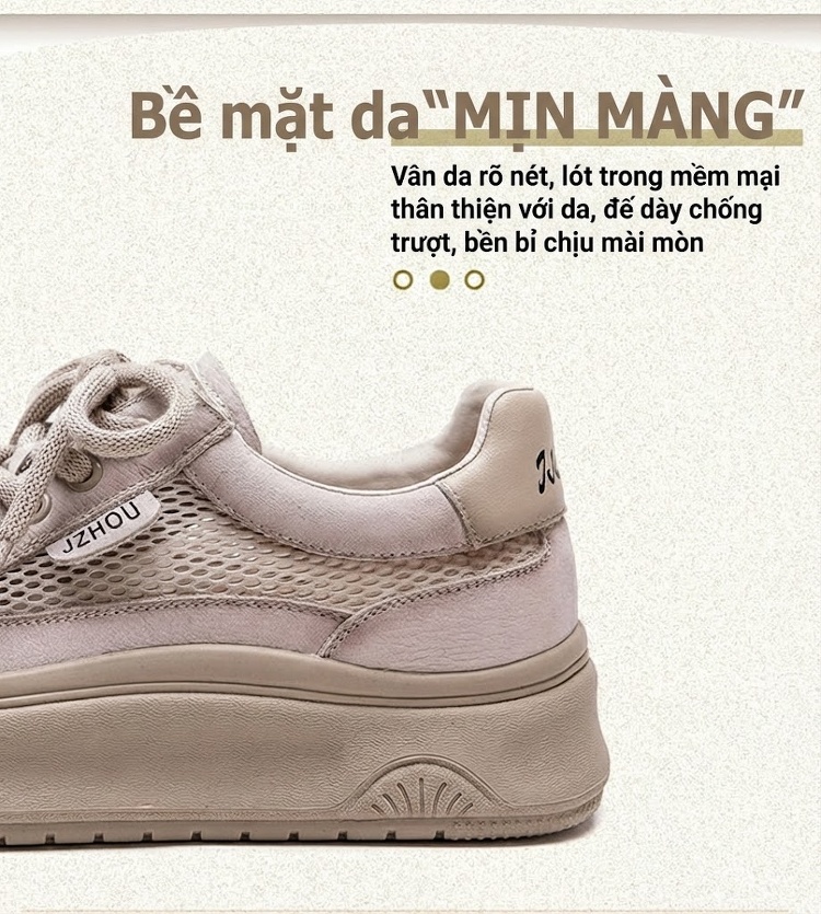Giày Sneaker Nữ Mũi Tròn Vải Lưới Thoáng Khí Chiều Cao Đế Khoảng 4cm Màu Be, Đỏ chi tiết 3