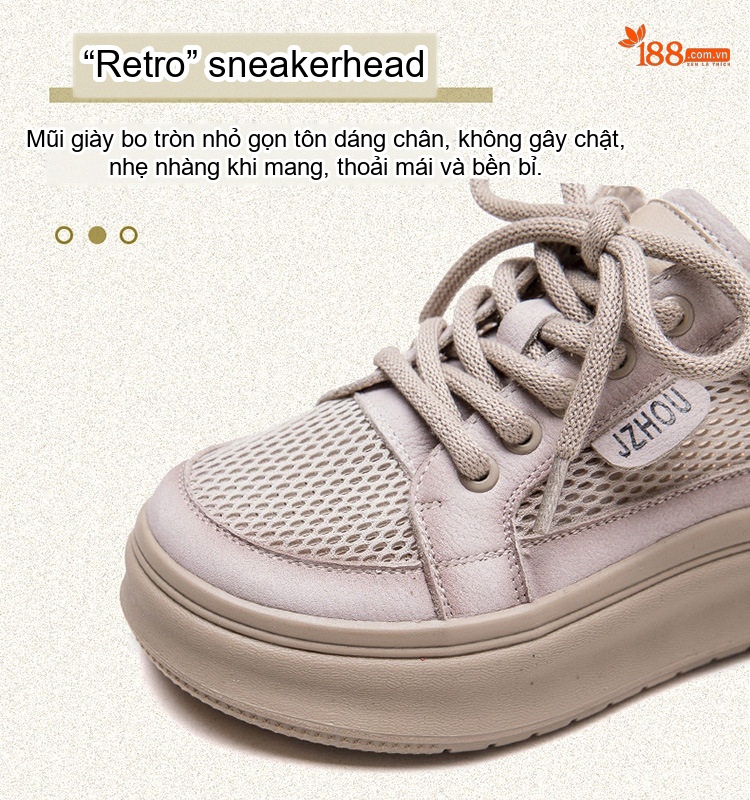 Giày Sneaker Nữ Mũi Tròn Vải Lưới Thoáng Khí Chiều Cao Đế Khoảng 4cm Màu Be, Đỏ chi tiết 4