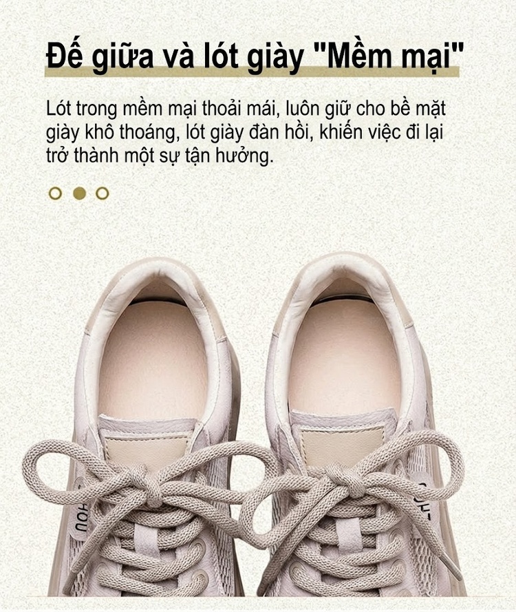 Giày Sneaker Nữ Mũi Tròn Vải Lưới Thoáng Khí Chiều Cao Đế Khoảng 4cm Màu Be, Đỏ chi tiết 6