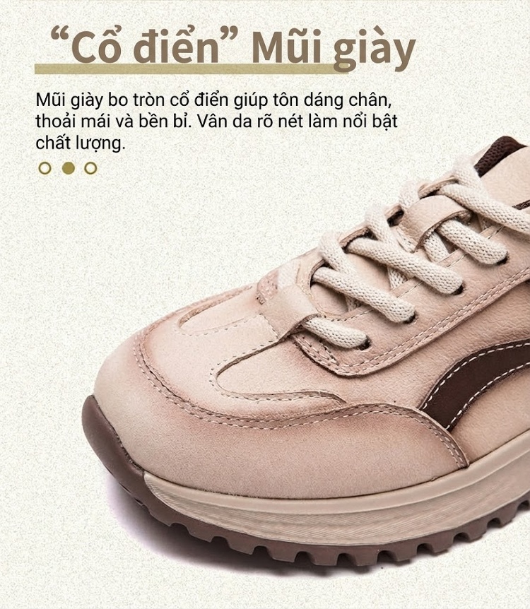 Giày Sneaker Nữ Phối Màu Đế Bằng Buộc Dây Chiều Cao Đế Khoảng 4cm Màu Be, Đỏ Rượu chi tiết 3