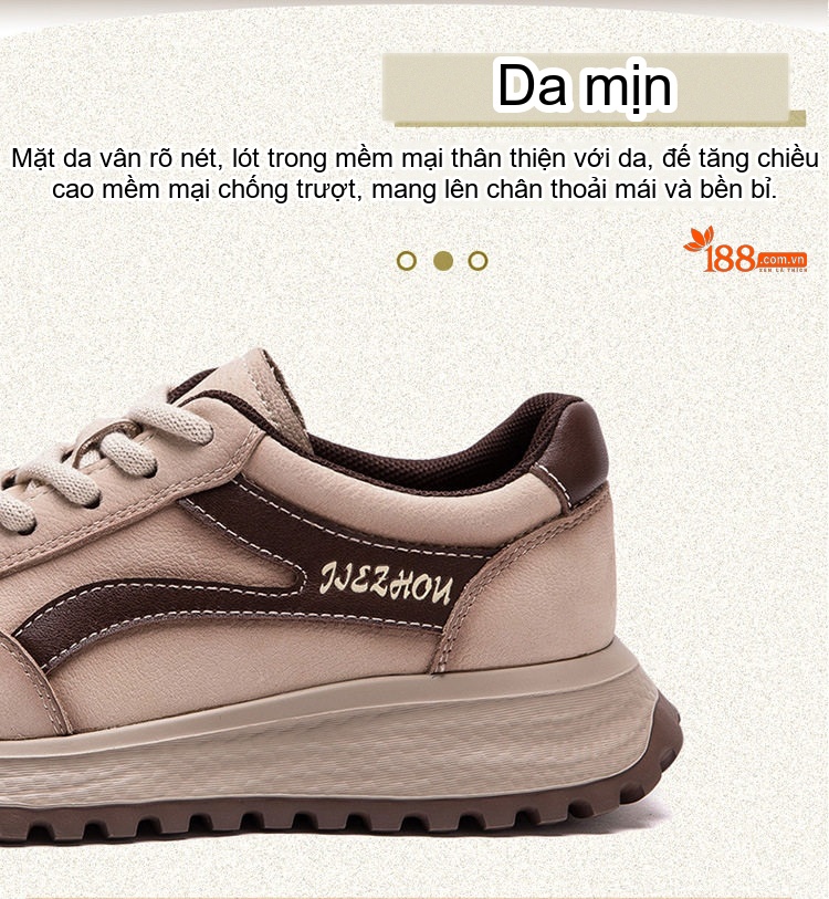 Giày Sneaker Nữ Phối Màu Đế Bằng Buộc Dây Chiều Cao Đế Khoảng 4cm Màu Be, Đỏ Rượu chi tiết 2