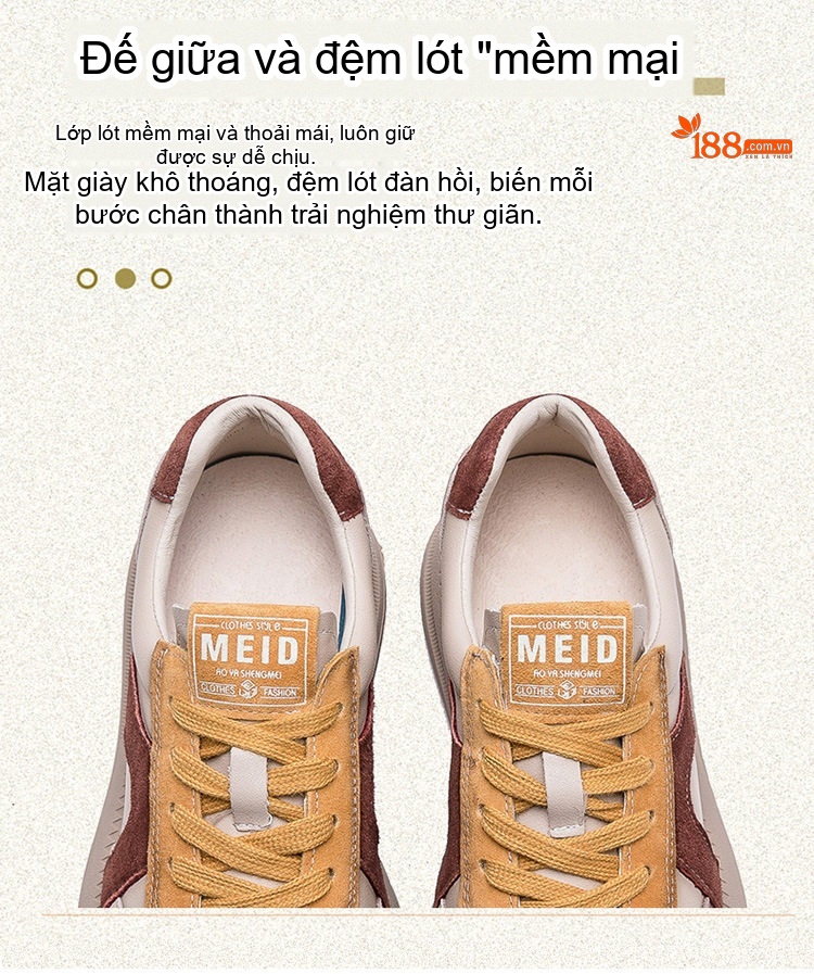 Giày Sneaker Nữ Phối Màu Đế Dày Chiều Cao Đế Khoảng 3.5cm Màu Kem, Nâu, Vàng, Đỏ... chi tiết 6