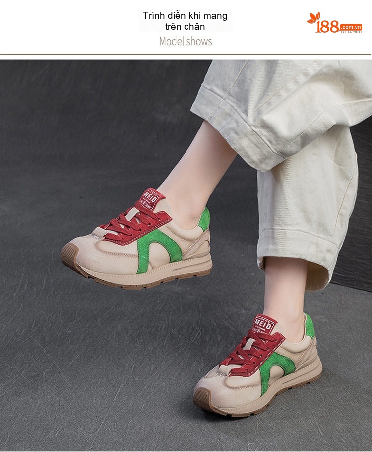 Giày Sneaker Nữ Phối Màu Đế Dày Chiều Cao Đế Khoảng 3.5cm Màu Kem, Nâu, Vàng, Đỏ... chi tiết 7