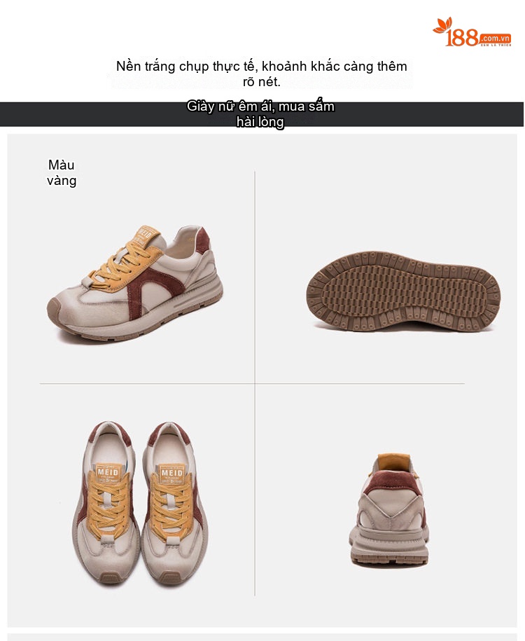 Giày Sneaker Nữ Phối Màu Đế Dày Chiều Cao Đế Khoảng 3.5cm Màu Kem, Nâu, Vàng, Đỏ... chi tiết 16