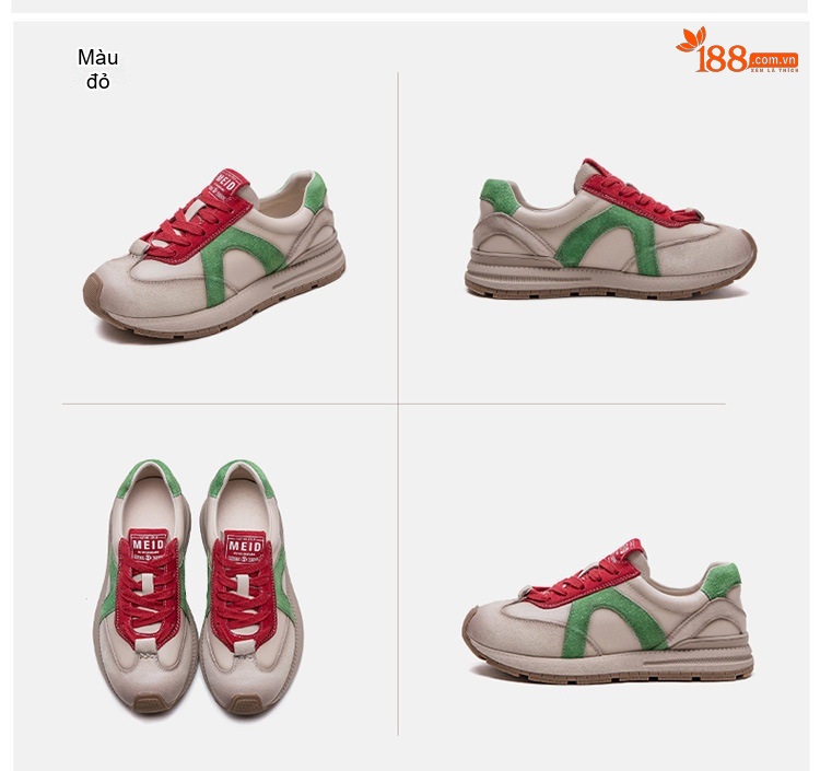 Giày Sneaker Nữ Phối Màu Đế Dày Chiều Cao Đế Khoảng 3.5cm Màu Kem, Nâu, Vàng, Đỏ... chi tiết 17