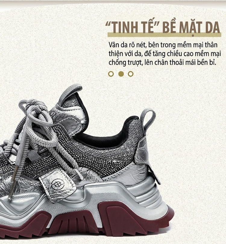 Giày Sneaker Nữ Phối Màu Đính Đá Đế Dày Chiều Cao Đế Khoảng 5cm Phong Cách Thể Thao Màu Đen, Xám chi tiết 3