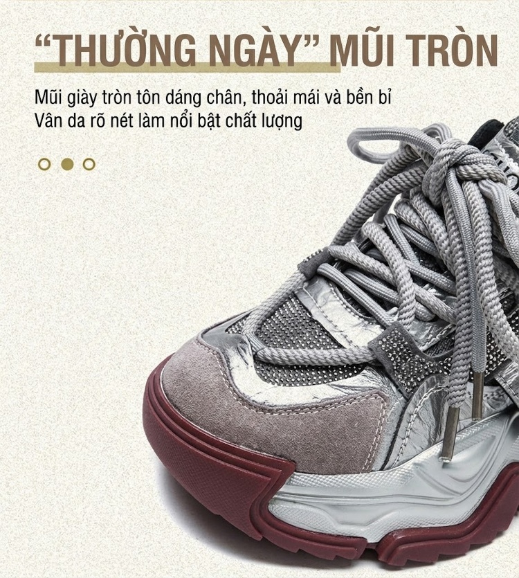Giày Sneaker Nữ Phối Màu Đính Đá Đế Dày Chiều Cao Đế Khoảng 5cm Phong Cách Thể Thao Màu Đen, Xám chi tiết 4