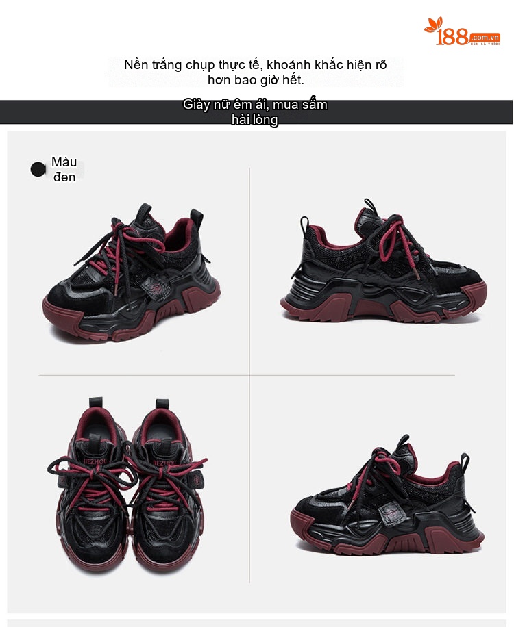 Giày Sneaker Nữ Phối Màu Đính Đá Đế Dày Chiều Cao Đế Khoảng 5cm Phong Cách Thể Thao Màu Đen, Xám chi tiết 16