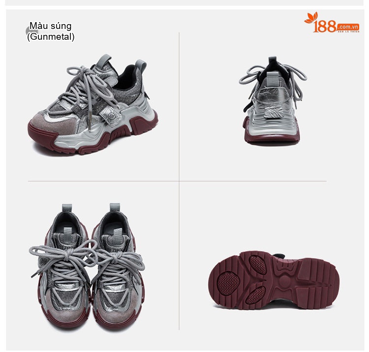 Giày Sneaker Nữ Phối Màu Đính Đá Đế Dày Chiều Cao Đế Khoảng 5cm Phong Cách Thể Thao Màu Đen, Xám chi tiết 17
