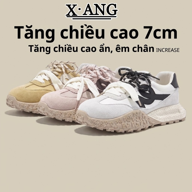 Giày Sneaker Nữ Phong Cách Retro Đế Bánh Mì Chiều Cao Đế Khoảng 5cm Màu Đen, Be chi tiết 22