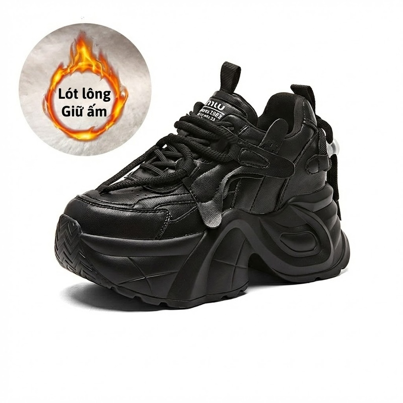 Giày Sneaker Nữ Phong Cách Retro Đế Bánh Mì Chiều Cao Đế Khoảng 5cm Màu Đen, Be chi tiết 6