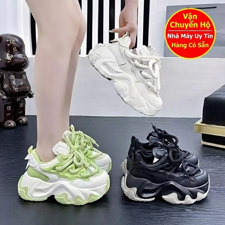 Giày Sneaker Nữ Phong Cách Retro Đế Bánh Mì Chiều Cao Đế Khoảng 5cm Màu Đen, Be chi tiết 9