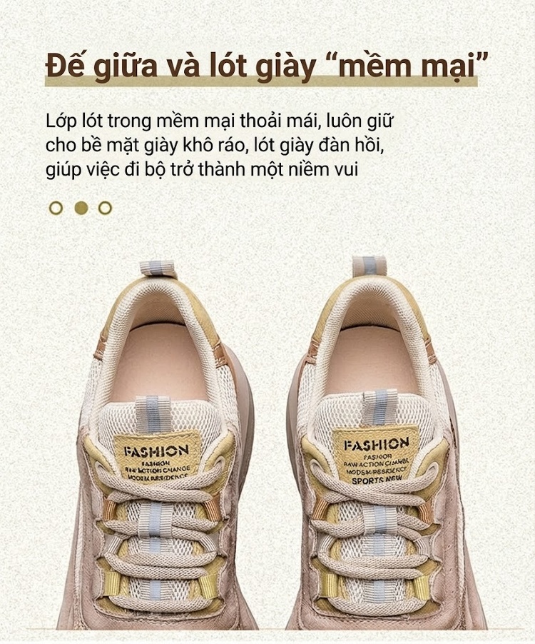 Giày Sneaker Nữ Phong Cách Vintage Phối Màu Lưới Thoáng Khí Chiều Cao Đế Khoảng 3cm Màu Be, Nâu, Đỏ chi tiết 7