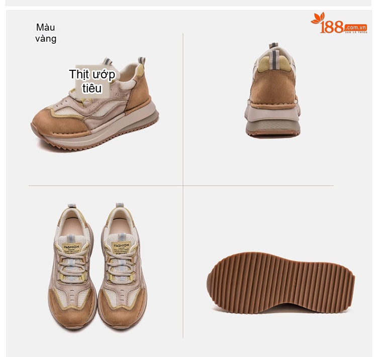 Giày Sneaker Nữ Phong Cách Vintage Phối Màu Lưới Thoáng Khí Chiều Cao Đế Khoảng 3cm Màu Be, Nâu, Đỏ chi tiết 18