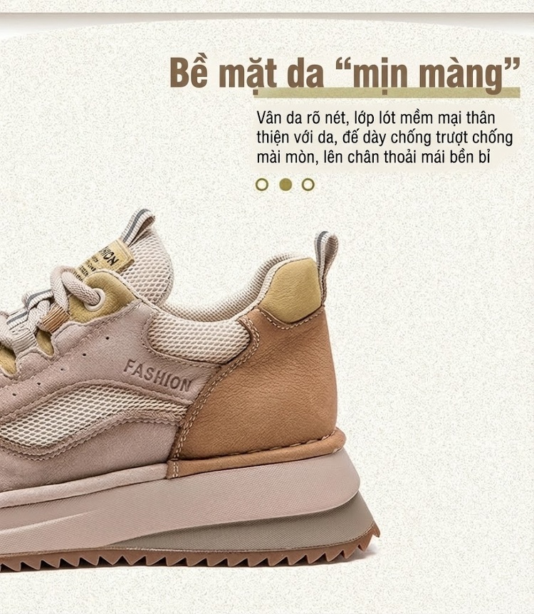 Giày Sneaker Nữ Phong Cách Vintage Phối Màu Lưới Thoáng Khí Chiều Cao Đế Khoảng 3cm Màu Be, Nâu, Đỏ chi tiết 4