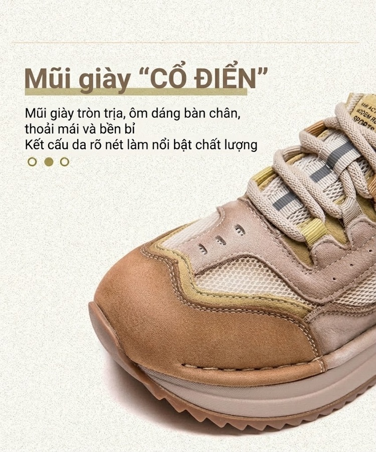 Giày Sneaker Nữ Phong Cách Vintage Phối Màu Lưới Thoáng Khí Chiều Cao Đế Khoảng 3cm Màu Be, Nâu, Đỏ chi tiết 5