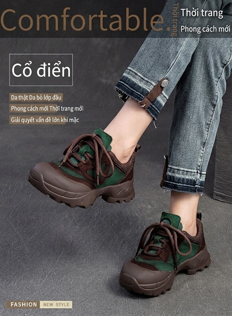 Giày Sneaker Nữ Vải Canvas Đế Dày Chiều Cao Đế Khoảng 5cm Màu Nâu, Xanh Lá, Đỏ, Kem chi tiết 1