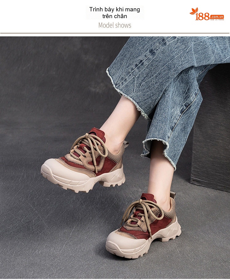 Giày Sneaker Nữ Vải Canvas Đế Dày Chiều Cao Đế Khoảng 5cm Màu Nâu, Xanh Lá, Đỏ, Kem chi tiết 7