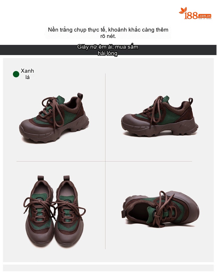 Giày Sneaker Nữ Vải Canvas Đế Dày Chiều Cao Đế Khoảng 5cm Màu Nâu, Xanh Lá, Đỏ, Kem chi tiết 16