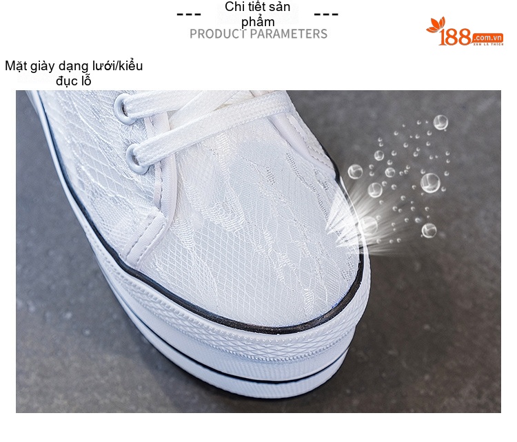 Giày Sục Nữ Vải Voan Ren Tăng Chiều Cao Đế 10.5cm Màu Trắng, Đen chi tiết 4
