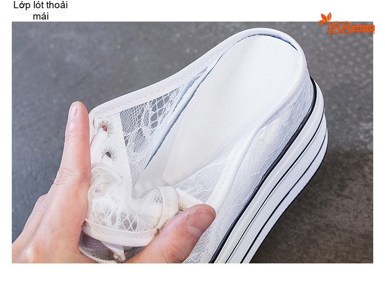 Giày Sục Nữ Vải Voan Ren Tăng Chiều Cao Đế 10.5cm Màu Trắng, Đen chi tiết 5