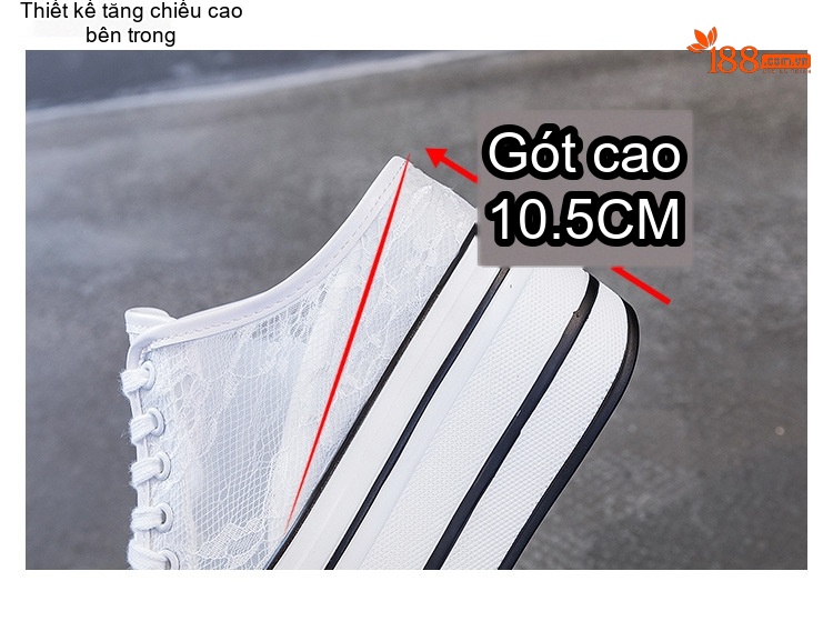 Giày Sục Nữ Vải Voan Ren Tăng Chiều Cao Đế 10.5cm Màu Trắng, Đen chi tiết 6
