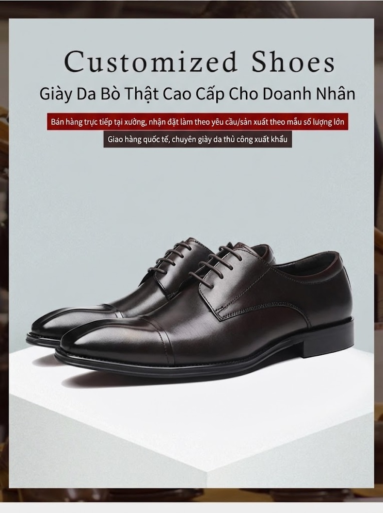 Giày Tây Ba Mảnh Nam Da Bò Chiều Cao Đế Khoảng 3cm Màu Đen, Nâu chi tiết 2