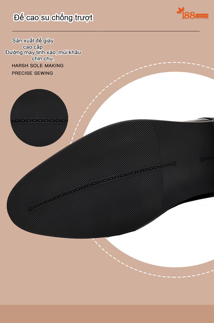 Giày Tây Brogue Buộc Dây Nam Da Bò Chiều Cao Đế Khoảng 3cm Màu Đen chi tiết 8