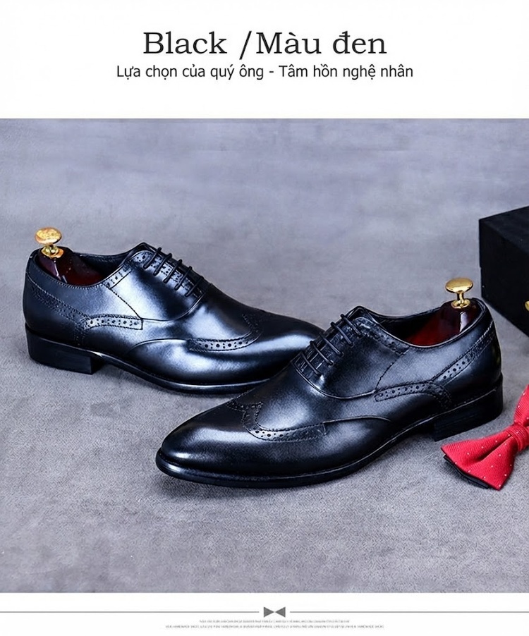Giày Tây Brogue Buộc Dây Nam Da Bò Chiều Cao Đế Khoảng 3cm Màu Nâu, Đen, Đỏ chi tiết 18