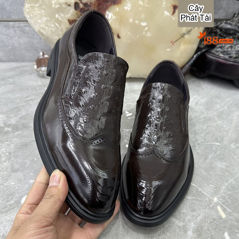 Giày Tây Brogue Nam Da Bóng Chiều Cao Đế Khoảng 3cm Màu Đen, Nâu chi tiết 3