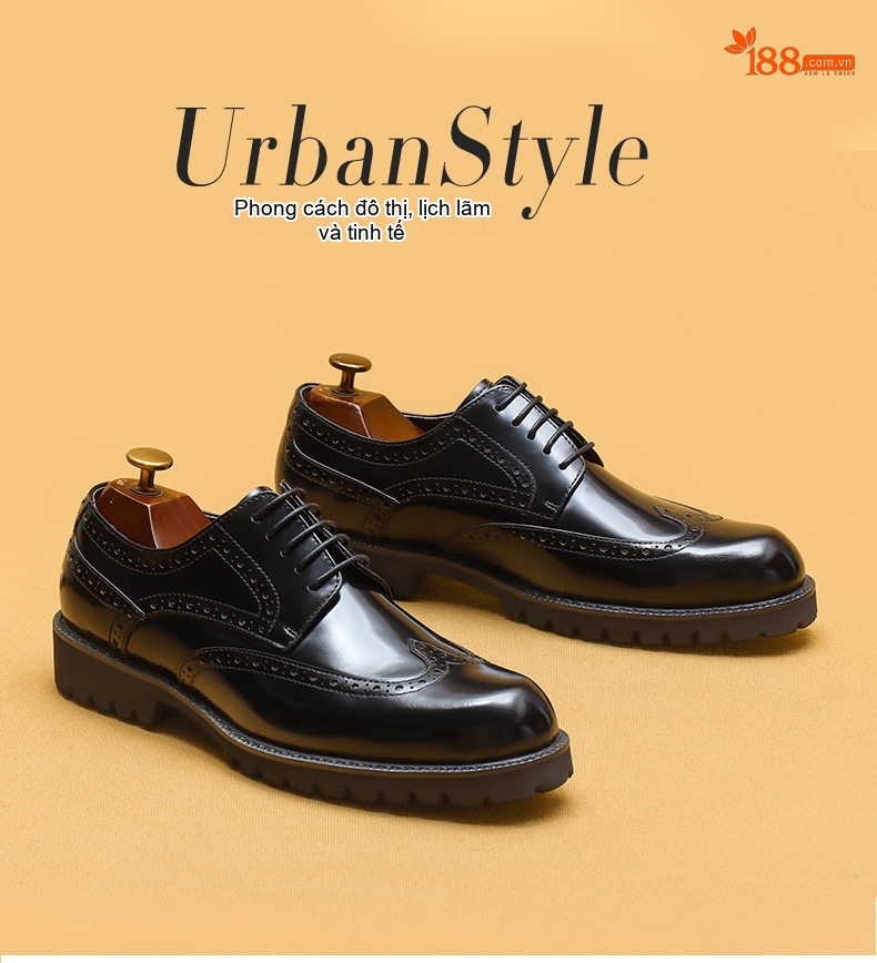 Giày Tây Brogue Nam Da Bóng Đế Dày Chiều Cao Đế Khoảng 3.5cm Màu Đen, Nâu chi tiết 1