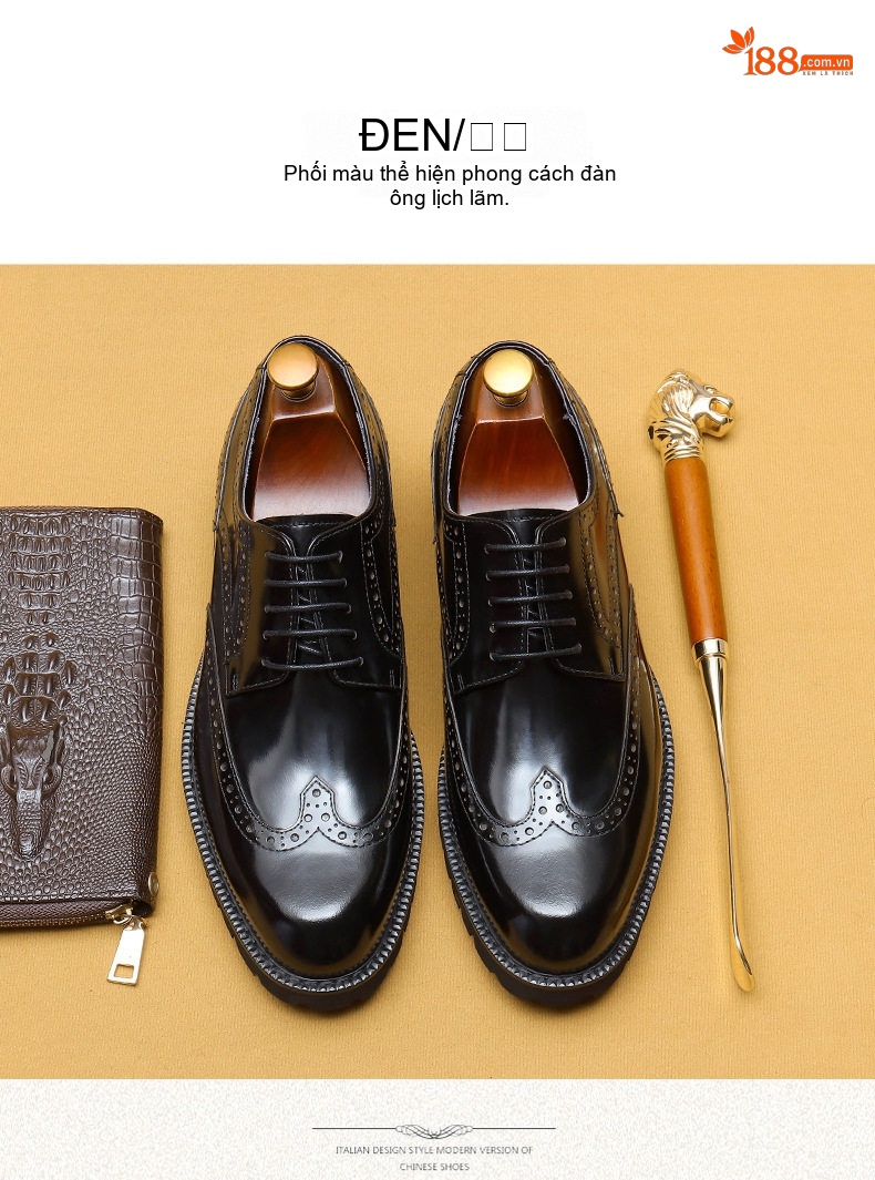Giày Tây Brogue Nam Da Bóng Đế Dày Chiều Cao Đế Khoảng 3.5cm Màu Đen, Nâu chi tiết 12