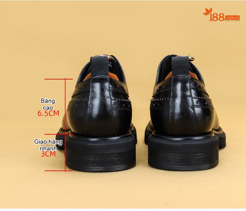 Giày Tây Brogue Nam Da Thật Chiều Cao Đế Khoảng 3.5cm Màu Đen, Nâu chi tiết 17