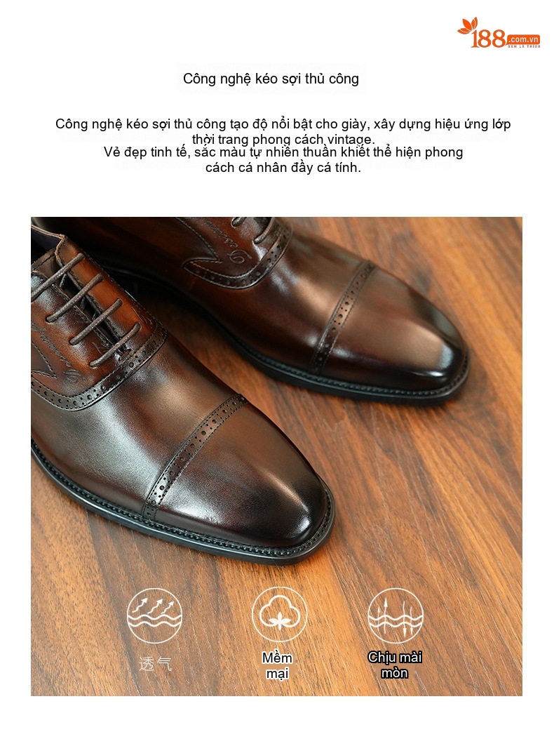 Giày Tây Brogue Nam Da Thật Chiều Cao Đế Khoảng 3cm Màu Đen, Nâu chi tiết 2
