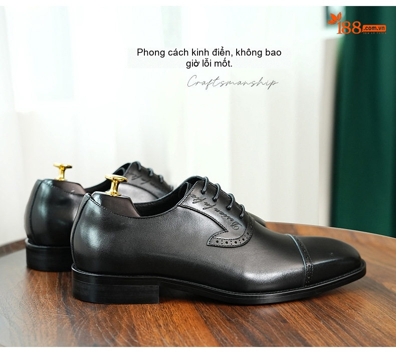Giày Tây Brogue Nam Da Thật Chiều Cao Đế Khoảng 3cm Màu Đen, Nâu chi tiết 3
